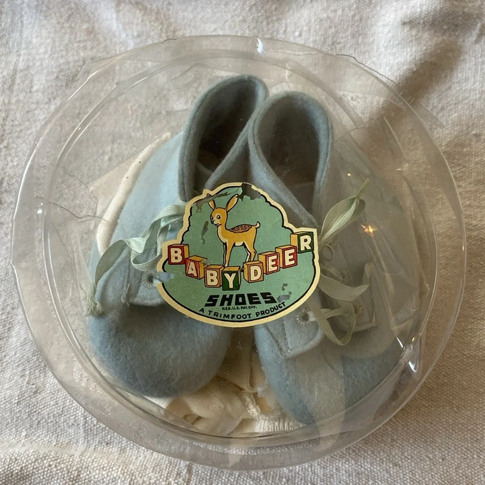 WOOL VINTAGE Shoes Booties Baby Deer Walker Slippers Felt Blue
